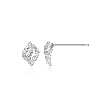 Flame Pave Stud Earrings in Rhodium-Plated Sterling Silver | M by Monte Luna