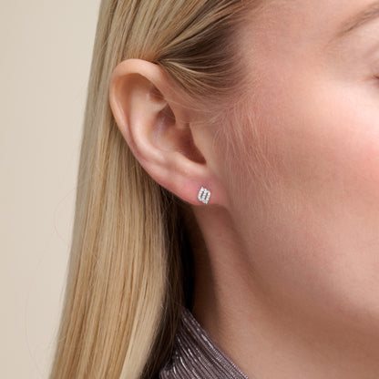 Flame Pave Stud Earrings in Rhodium-Plated Sterling Silver | M by Monte Luna