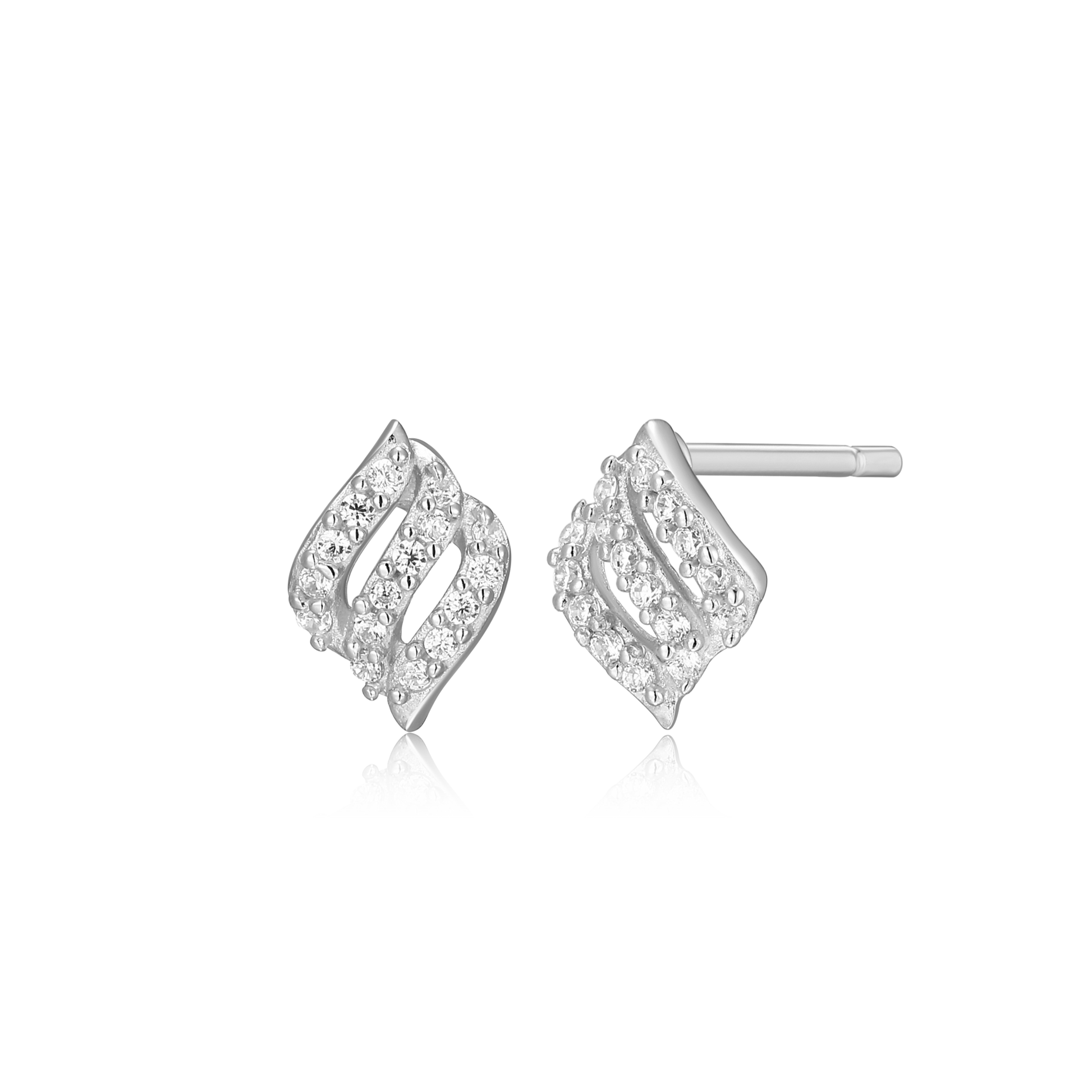 Flame Pave Stud Earrings in Rhodium-Plated Sterling Silver | M by Monte Luna
