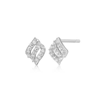 Flame Pave Stud Earrings in Rhodium-Plated Sterling Silver | M by Monte Luna