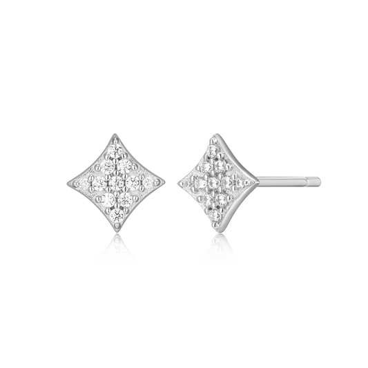 Star Pave Stud Earrings in Rhodium-Plated Sterling Silver | M by Monte Luna