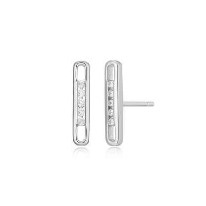 Paperclip Stud Earrings in Rhodium-Plated Sterling Silver | M by Monte Luna