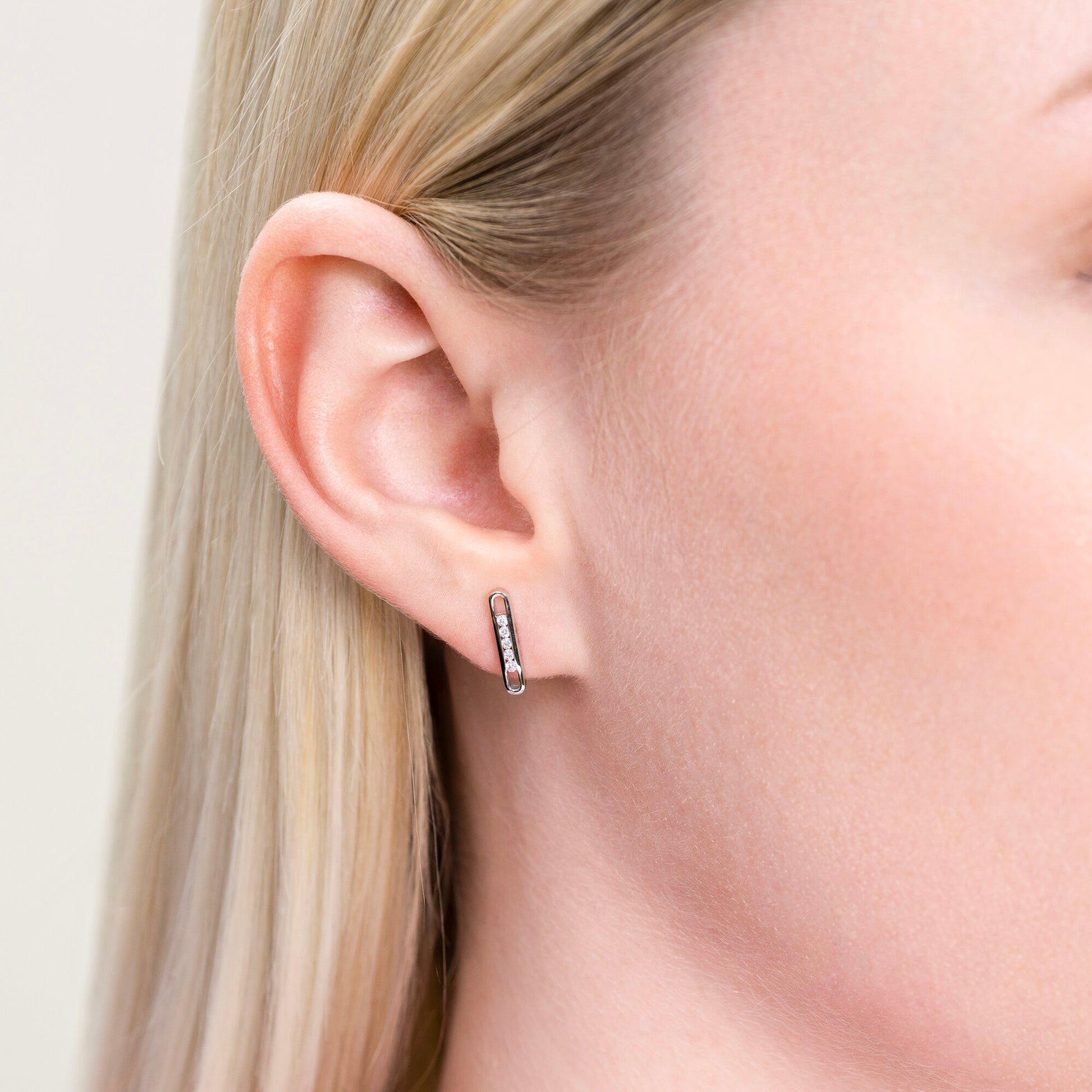 Paperclip Stud Earrings in Rhodium-Plated Sterling Silver | M by Monte Luna