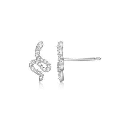 Snake Stud Earrings in Rhodium-Plated Sterling Silver | M by Monte Luna