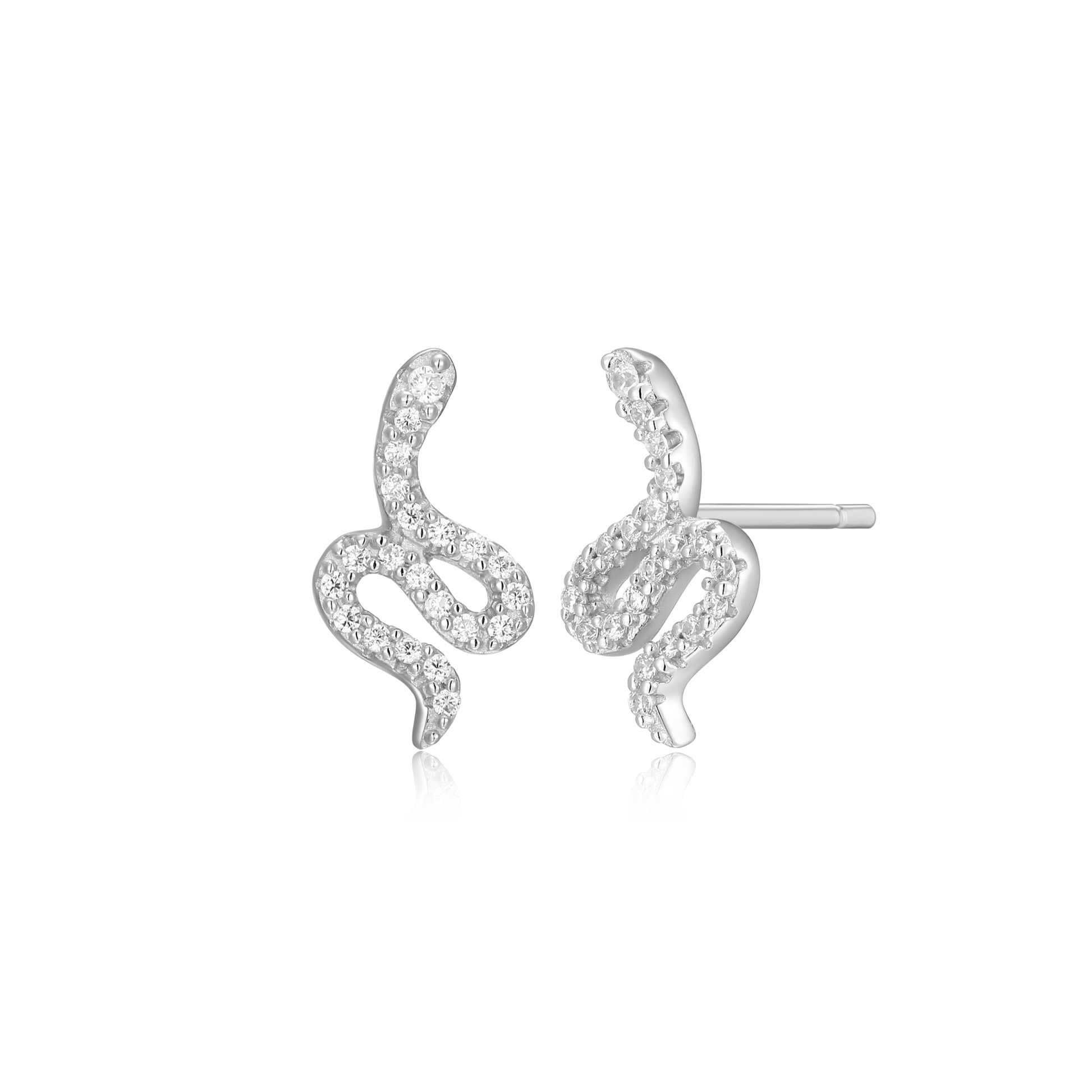 Snake Stud Earrings in Rhodium-Plated Sterling Silver | M by Monte Luna