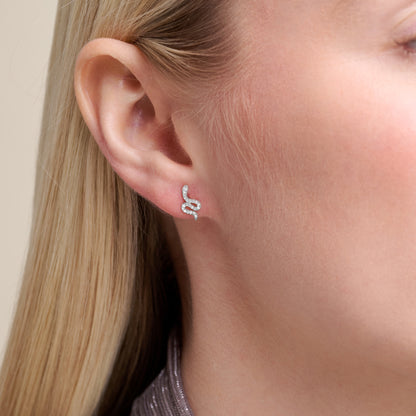 Snake Stud Earrings in Rhodium-Plated Sterling Silver | M by Monte Luna