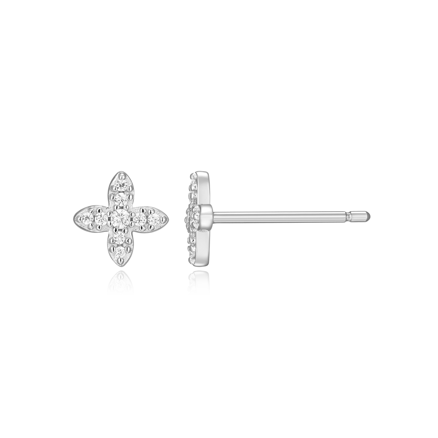 Four Leaf Flower Stud Earrings in Rhodium-Plated Sterling Silver | M by Monte Luna