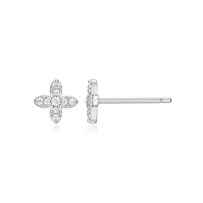 Four Leaf Flower Stud Earrings in Rhodium-Plated Sterling Silver | M by Monte Luna
