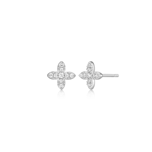 Four Leaf Flower Stud Earrings in Rhodium-Plated Sterling Silver | M by Monte Luna
