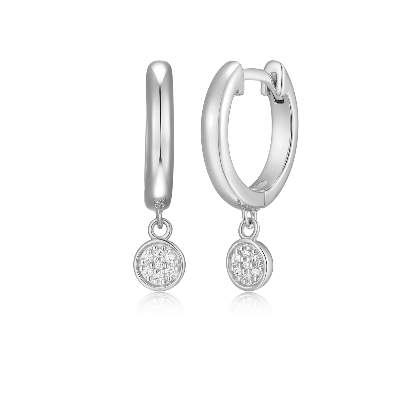 Round Drop Huggie Earrings in Rhodium-Plated Sterling Silver | M by Monte Luna