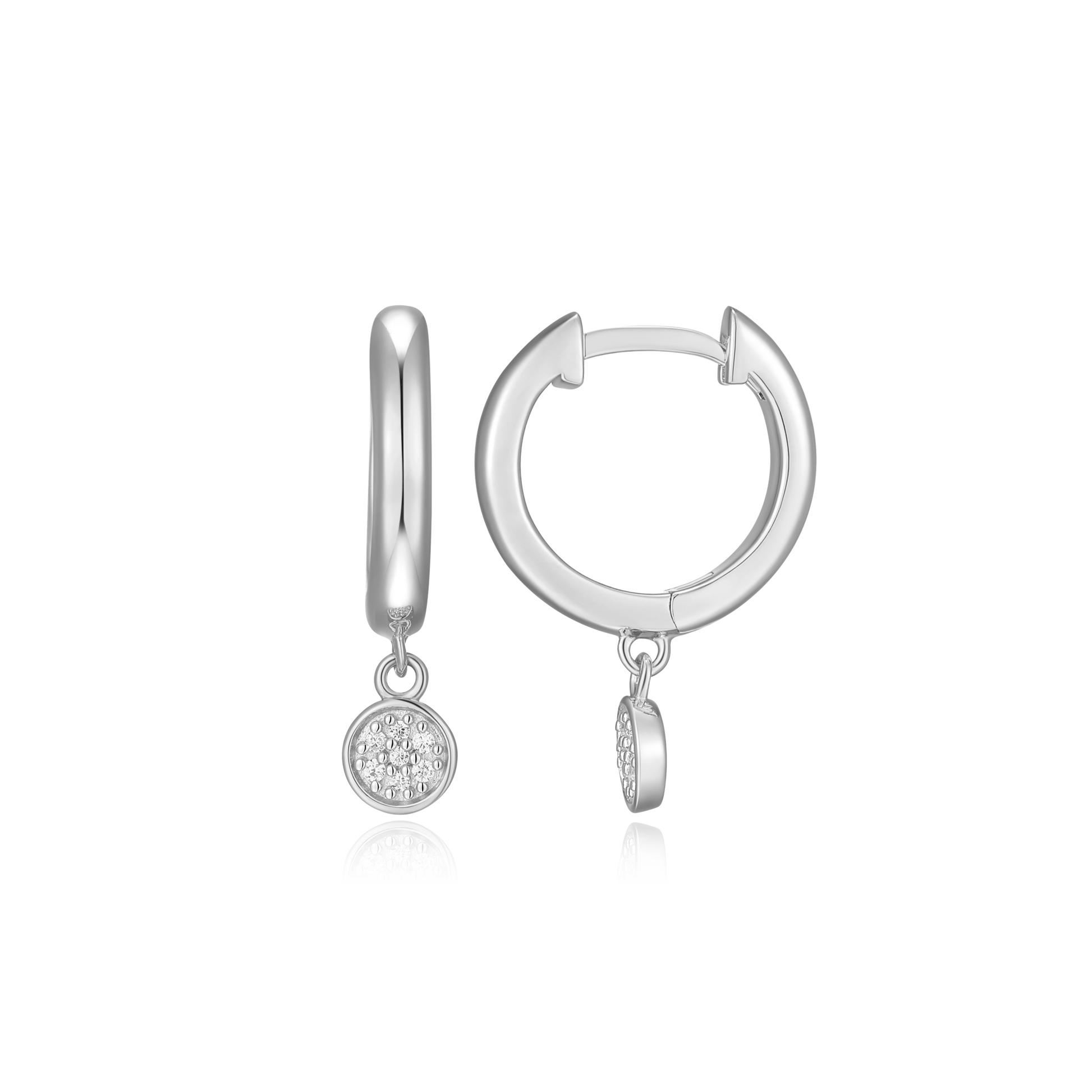 Round Drop Huggie Earrings in Rhodium-Plated Sterling Silver | M by Monte Luna