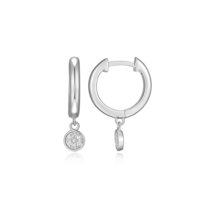 Round Drop Huggie Earrings in Rhodium-Plated Sterling Silver | M by Monte Luna