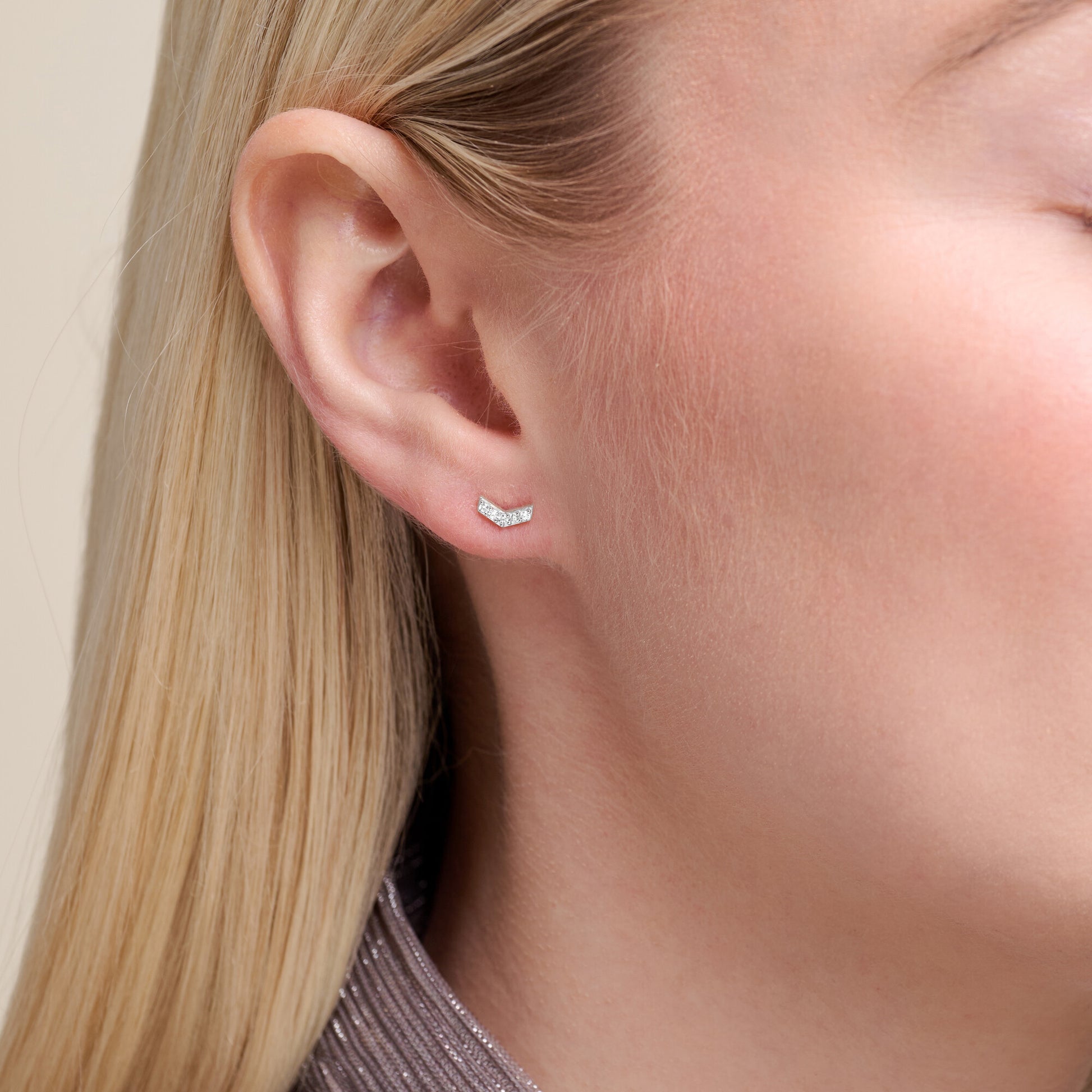 Chevron Stud Earrings in Rhodium-Plated Sterling Silver | M by Monte Luna