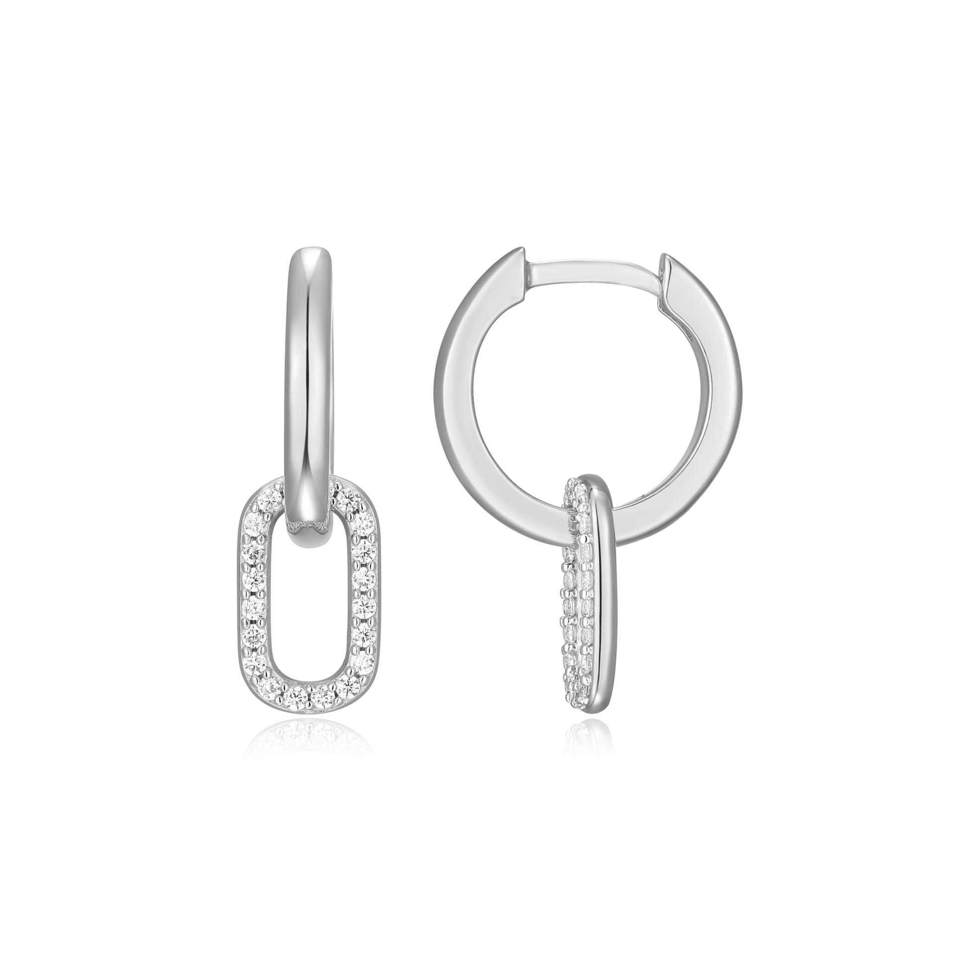 Oval Drop Huggie Earrings in Rhodium-Plated Sterling Silver | M by Monte Luna