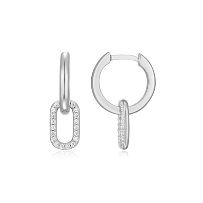 Oval Drop Huggie Earrings in Rhodium-Plated Sterling Silver | M by Monte Luna