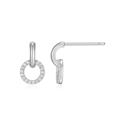 Circle Drop Stud Earrings in Rhodium-Plated Sterling Silver | M by Monte Luna