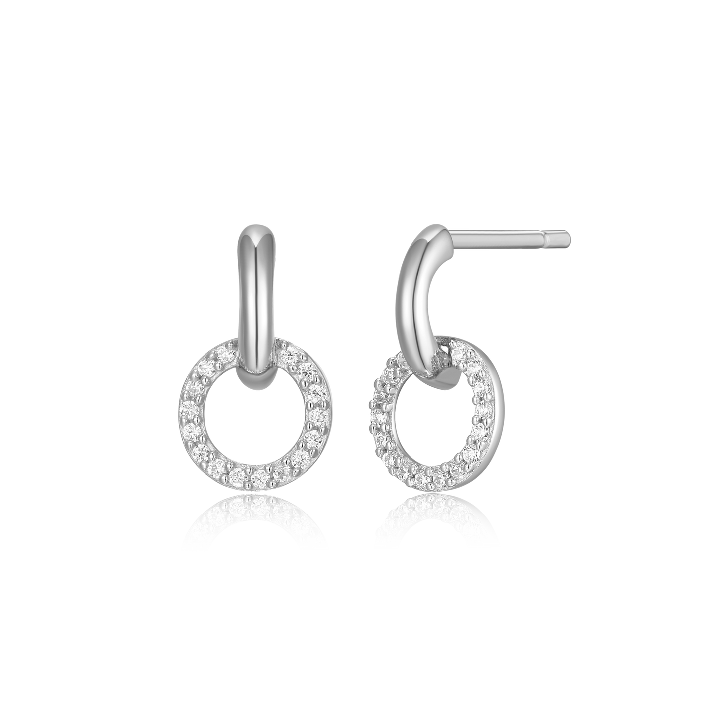 Circle Drop Stud Earrings in Rhodium-Plated Sterling Silver | M by Monte Luna