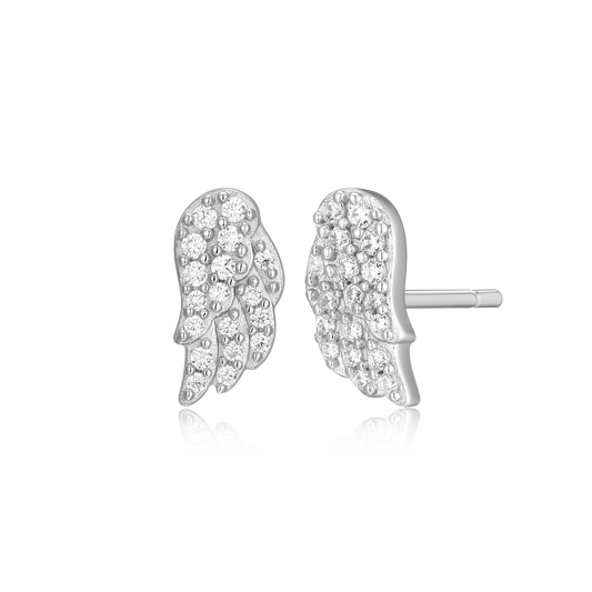 Wing Stud Earrings in Rhodium-Plated Sterling Silver | M by Monte Luna