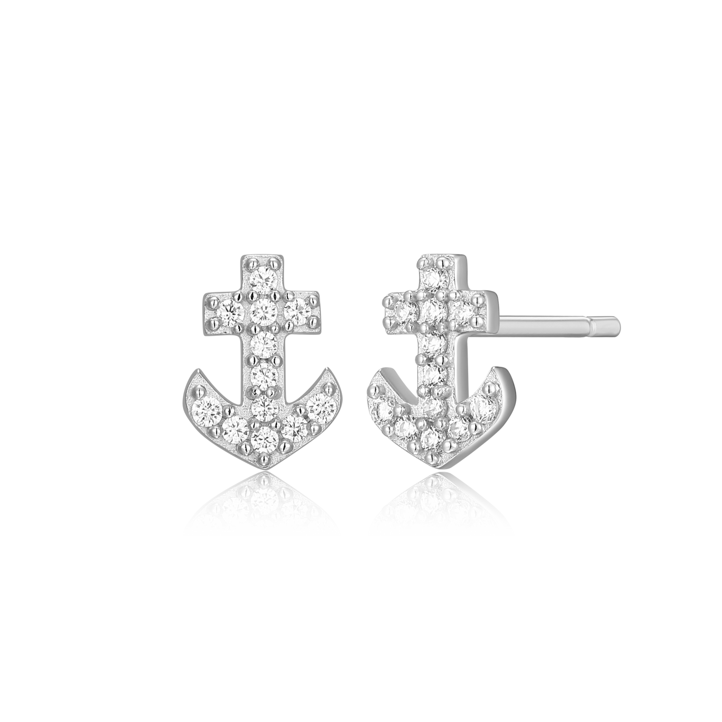 Anchor Pave Stud Earrings in Rhodium-Plated Sterling Silver | M by Monte Luna