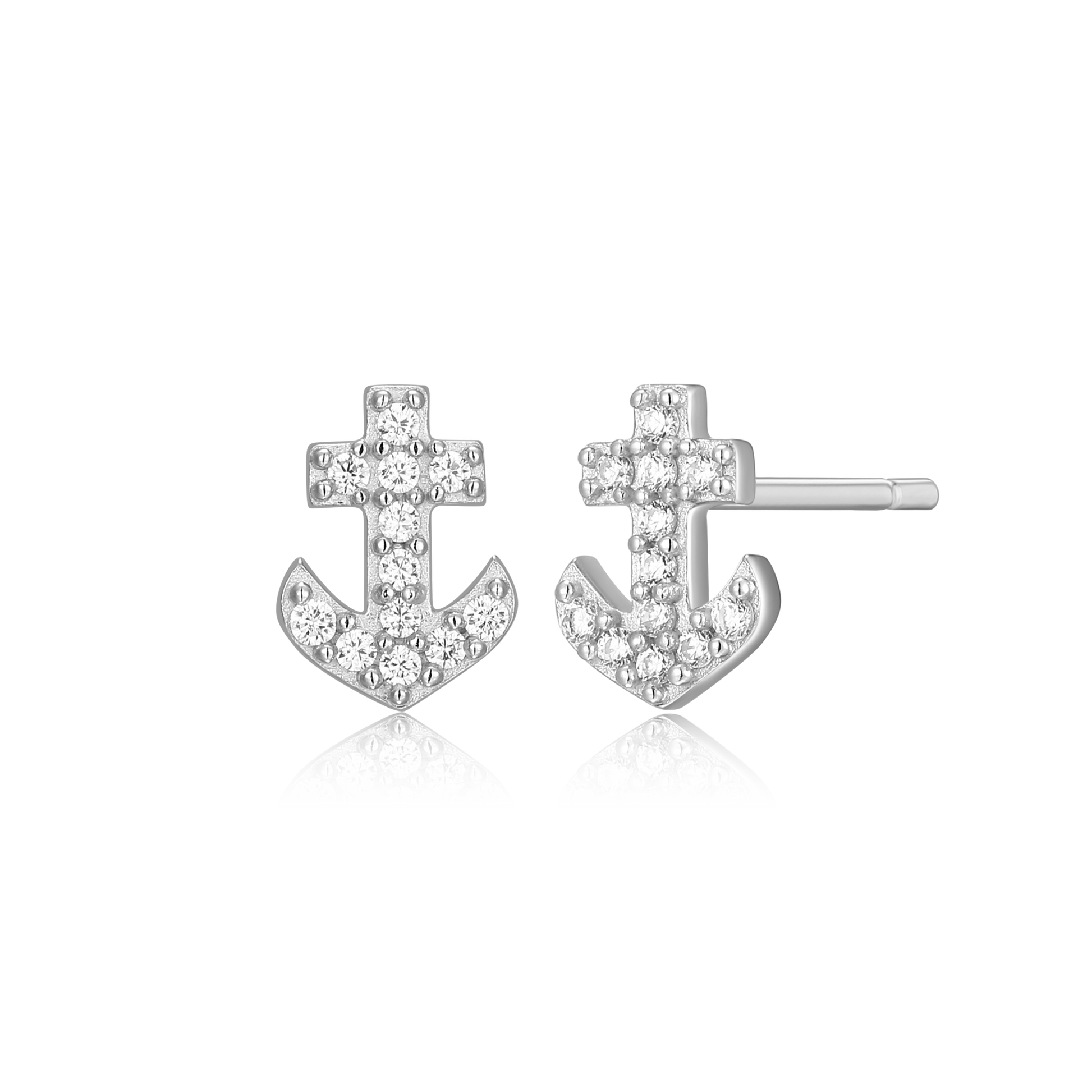 Anchor Pave Stud Earrings in Rhodium-Plated Sterling Silver | M by Monte Luna