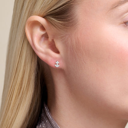 Anchor Pave Stud Earrings in Rhodium-Plated Sterling Silver | M by Monte Luna