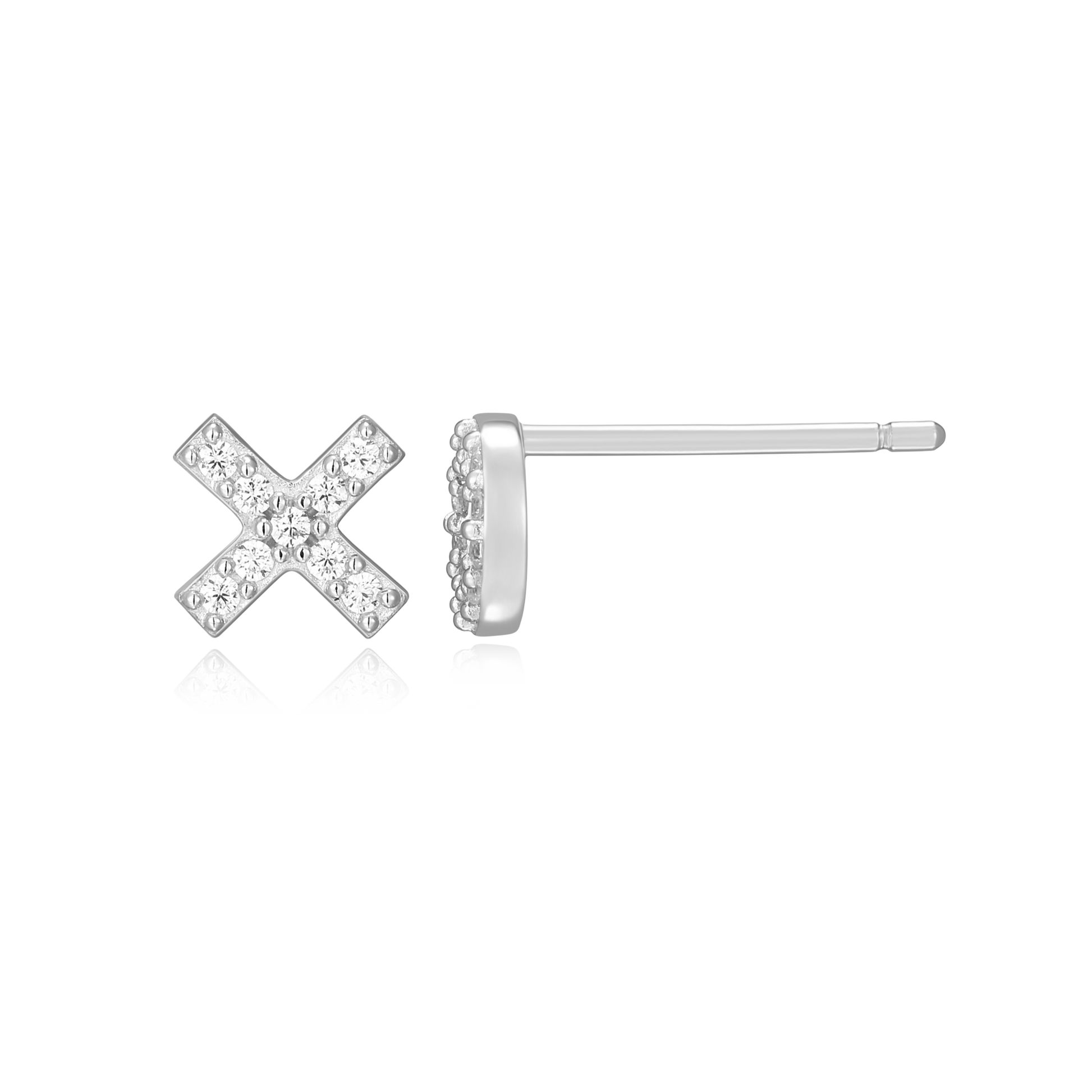 XO Stud Earrings in Rhodium-Plated Sterling Silver | M by Monte Luna