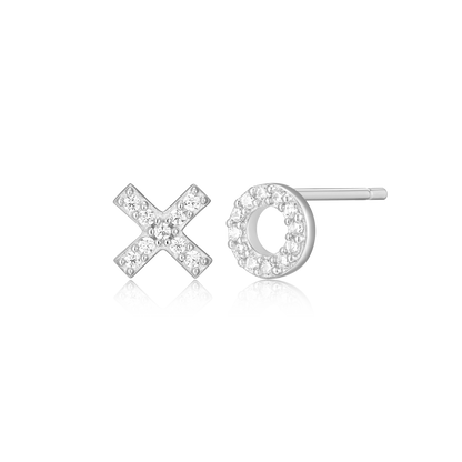 XO Stud Earrings in Rhodium-Plated Sterling Silver | M by Monte Luna