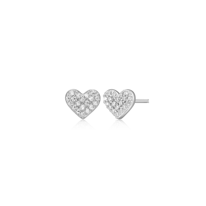Heart Stud Earrings in Rhodium-Plated Sterling Silver | M by Monte Luna