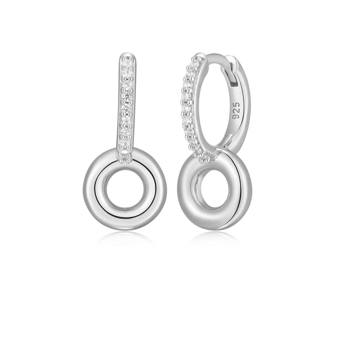 Donut Drop Huggie Earrings in Rhodium-Plated Sterling Silver | M by Monte Luna