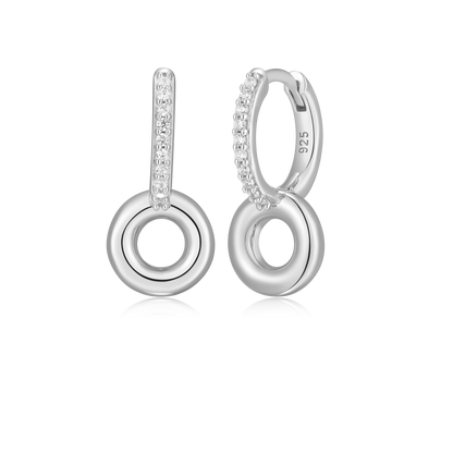 Donut Drop Huggie Earrings in Rhodium-Plated Sterling Silver | M by Monte Luna