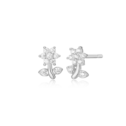 Flower Stud Earrings in Rhodium-Plated Sterling Silver | M by Monte Luna