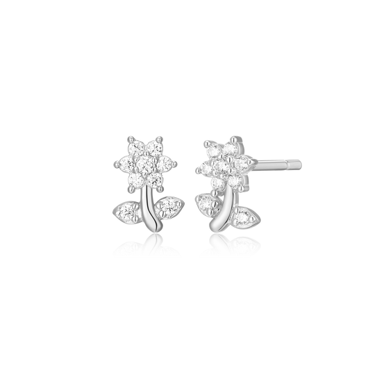 Flower Stud Earrings in Rhodium-Plated Sterling Silver | M by Monte Luna
