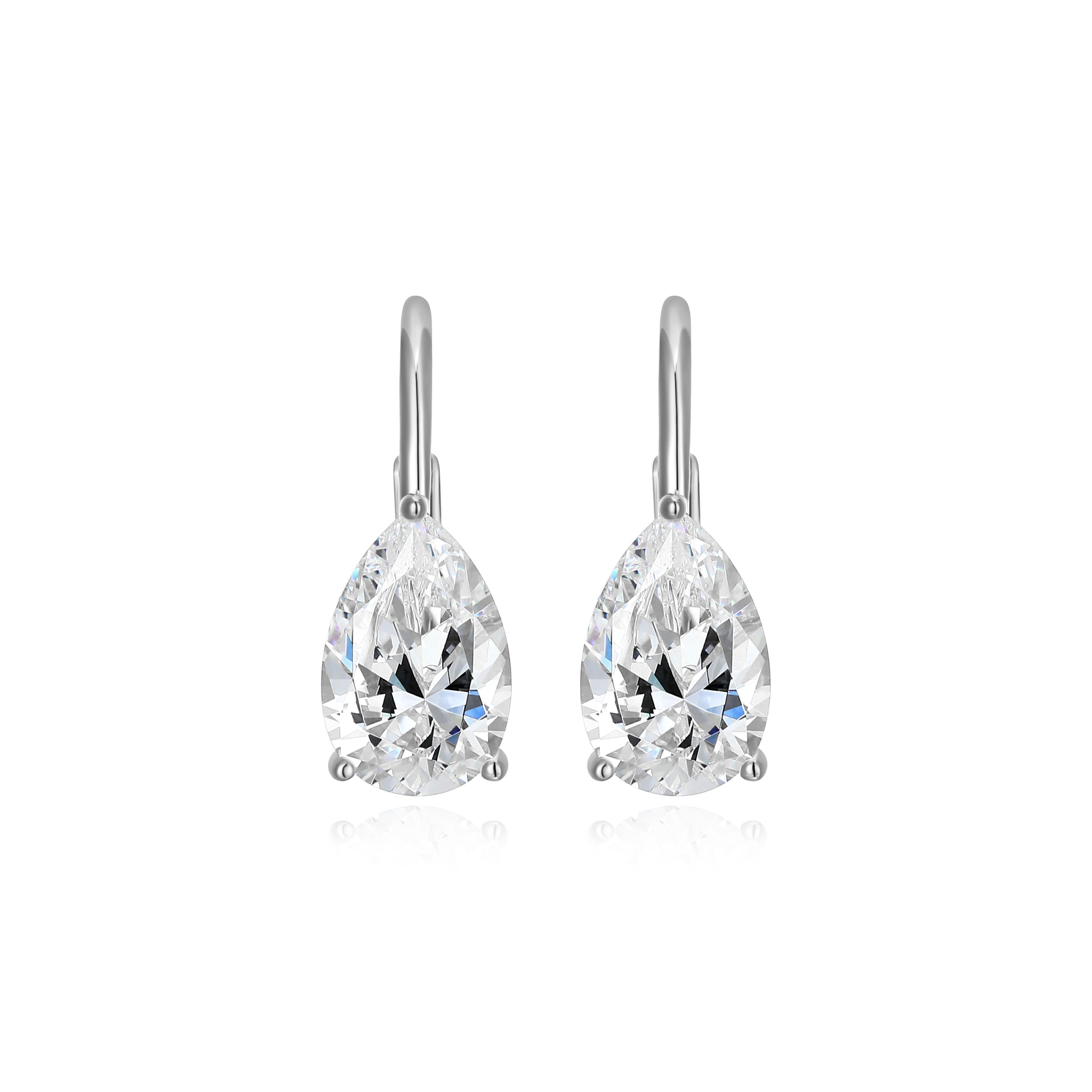 RE0184W - Pear-Cut CZ Leverback Earrings | reign