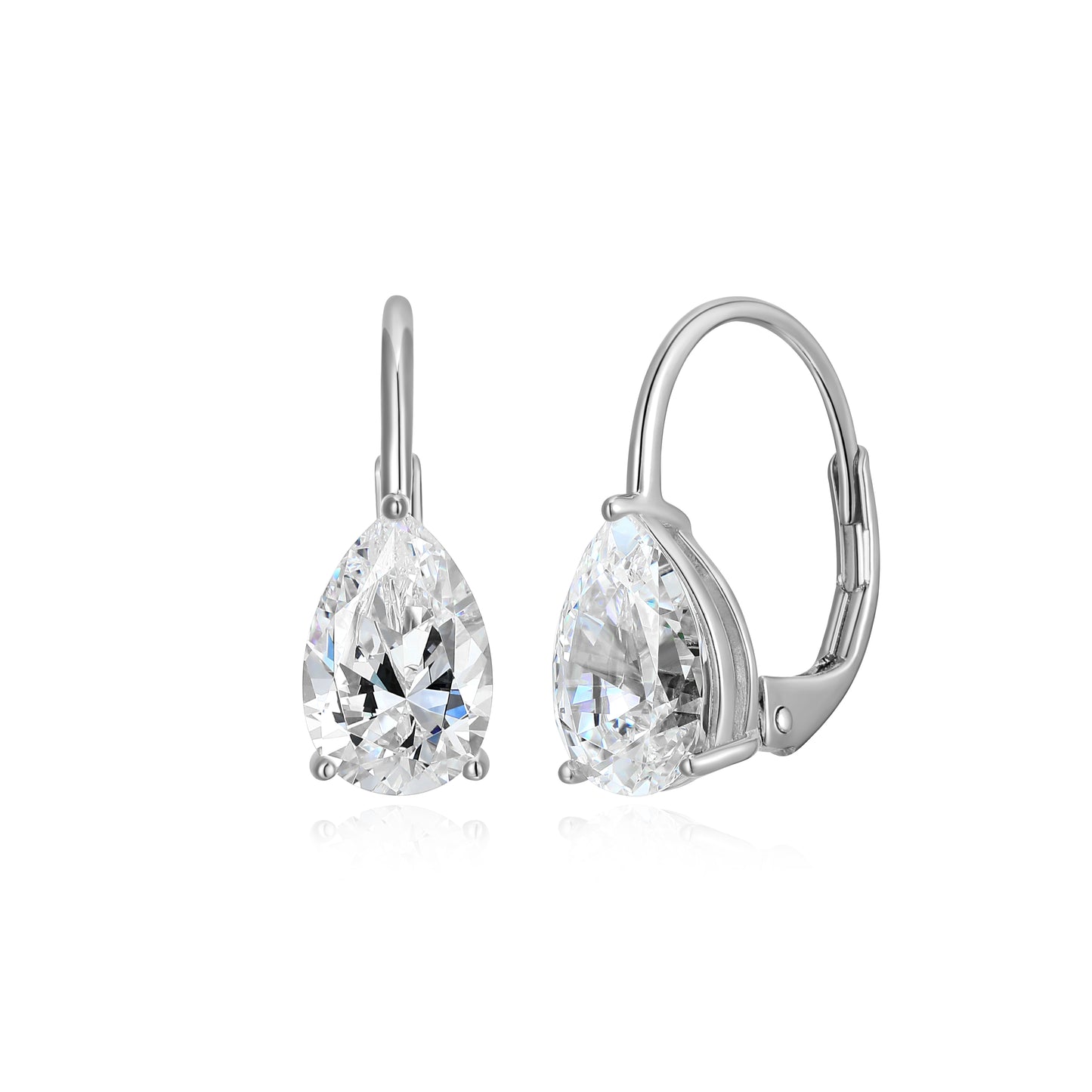 RE0184W - Pear-Cut CZ Leverback Earrings | reign