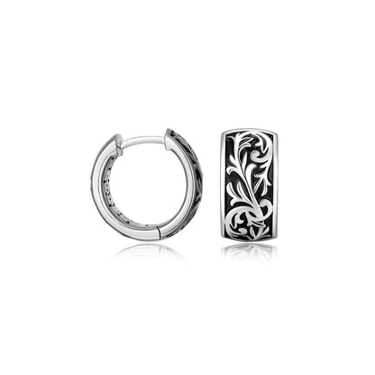 Chisel Rhodium Plated Sterling Silver Filigree Huggie Earrings - UE03 | ethos