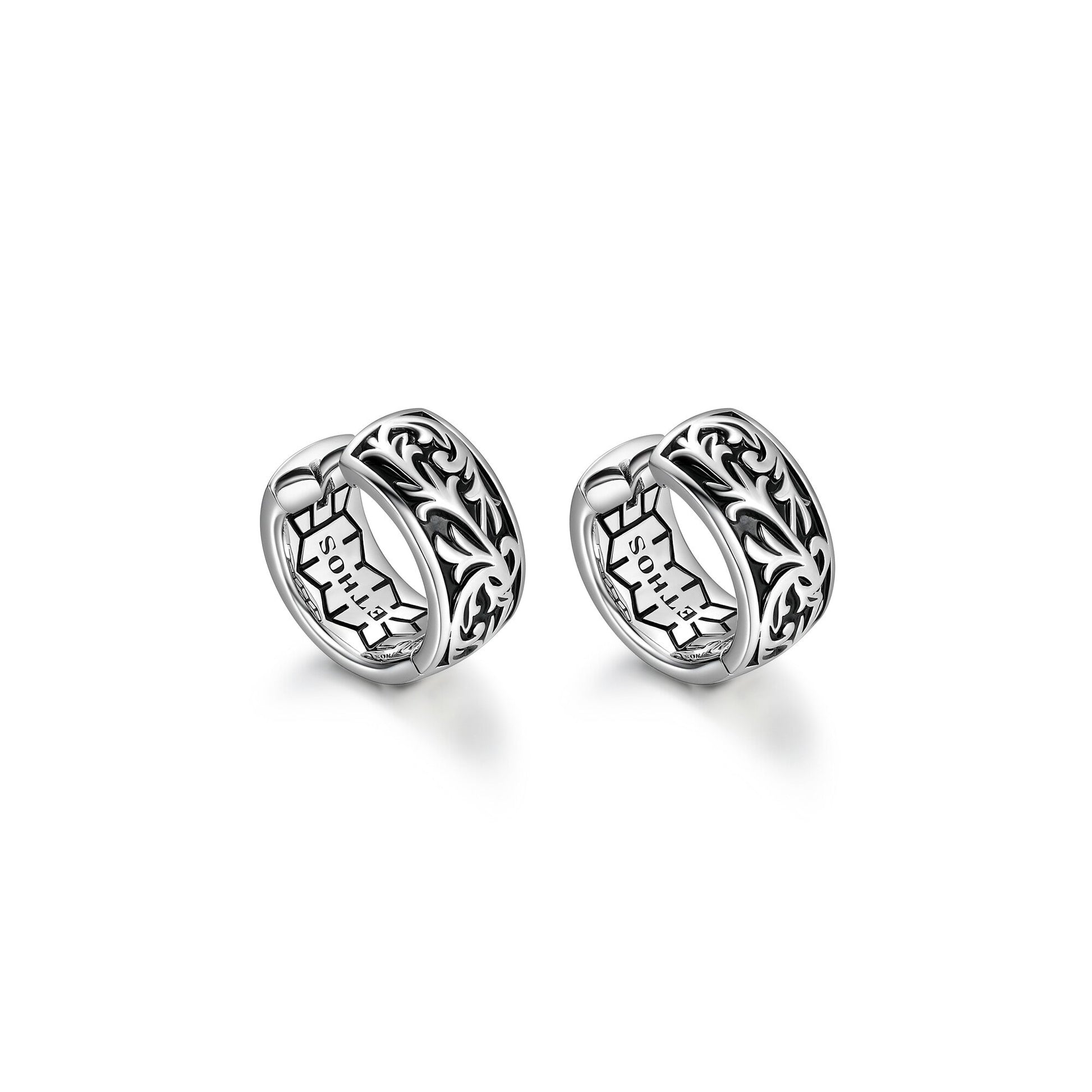 Chisel Rhodium Plated Sterling Silver Filigree Huggie Earrings - UE03 | ethos