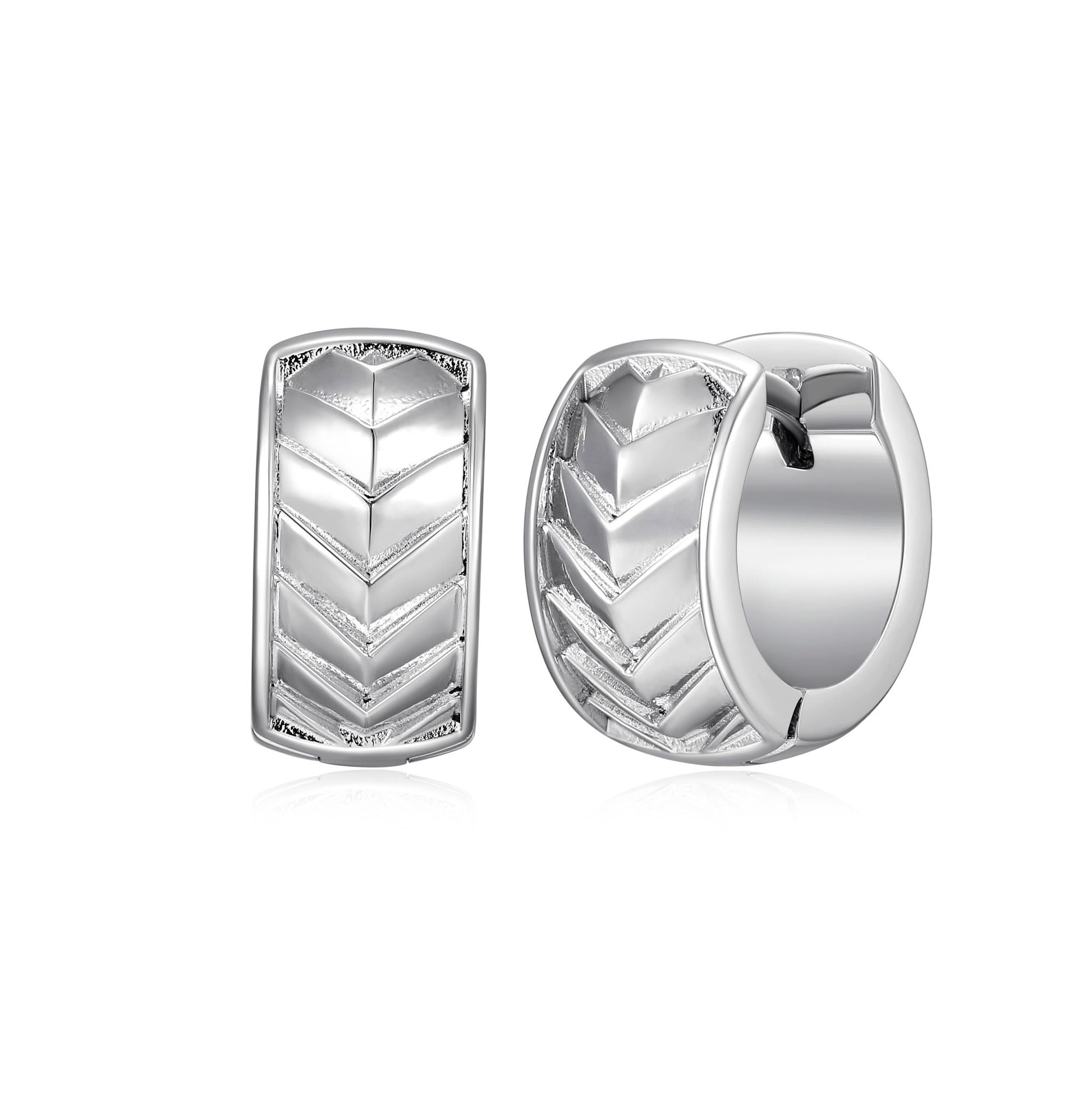 Chevron Rhodium Finish Sterling Silver Huggie Earrings - UE0009 | ethos