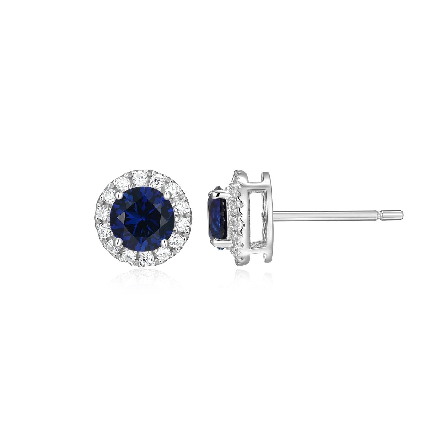 ME0148W - Halo Lab-Created Sapphire Stud Earrings | Monte Luna