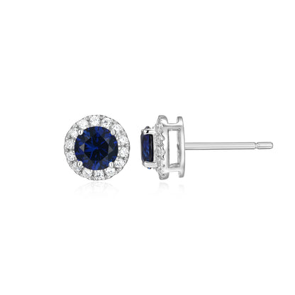 ME0148W - Halo Lab-Created Sapphire Stud Earrings | Monte Luna