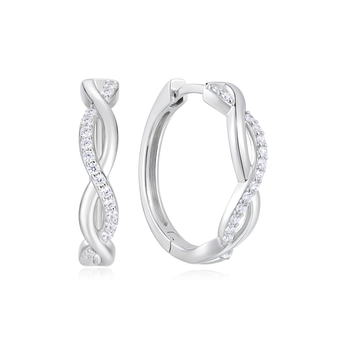 Half Pave Twist Hoop Earrings in Rhodium-Plated Sterling Silver | M by Monte Luna
