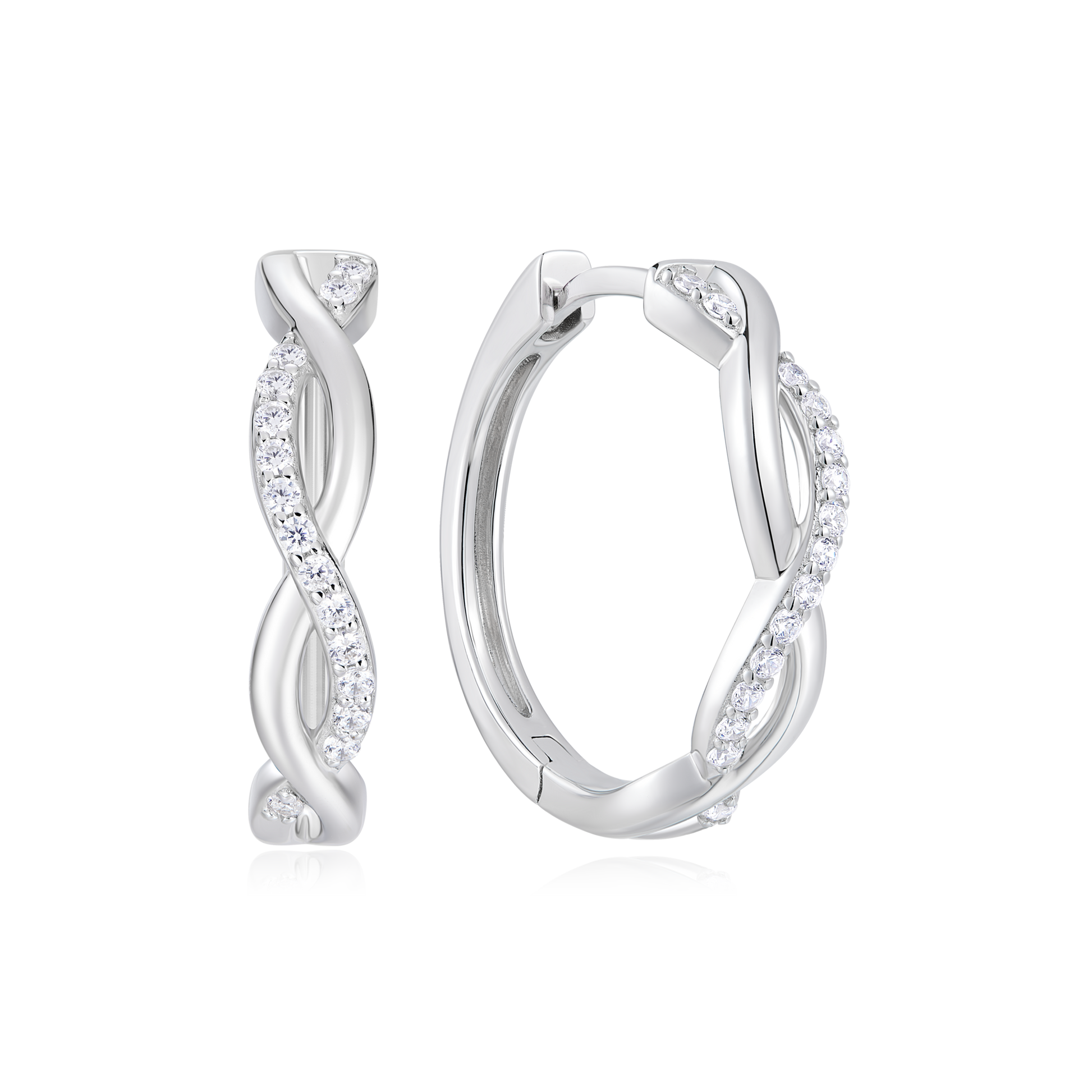 Half Pave Twist Hoop Earrings in Rhodium-Plated Sterling Silver | M by Monte Luna
