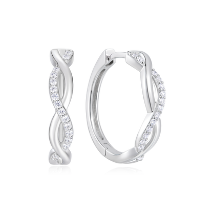 Half Pave Twist Hoop Earrings in Rhodium-Plated Sterling Silver | M by Monte Luna