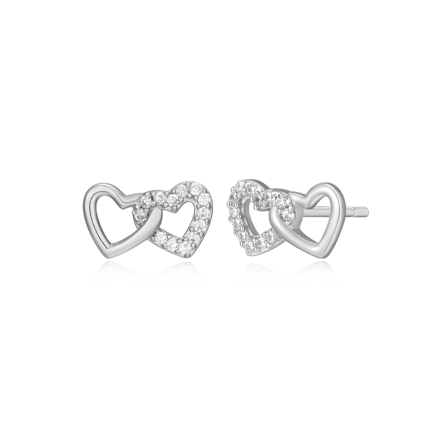 Open Twin Heart Stud Earrings in Rhodium-Plated Sterling Silver | M by Monte Luna