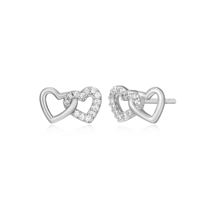 Open Twin Heart Stud Earrings in Rhodium-Plated Sterling Silver | M by Monte Luna