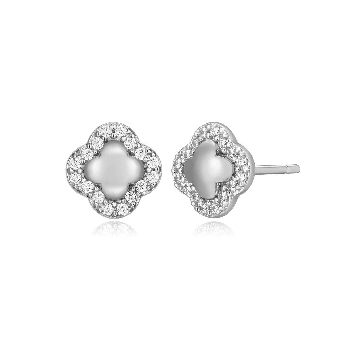 Clover Stud Earrings in Rhodium-Plated Sterling Silver | M by Monte Luna