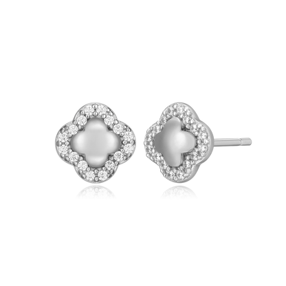 Clover Stud Earrings in Rhodium-Plated Sterling Silver | M by Monte Luna