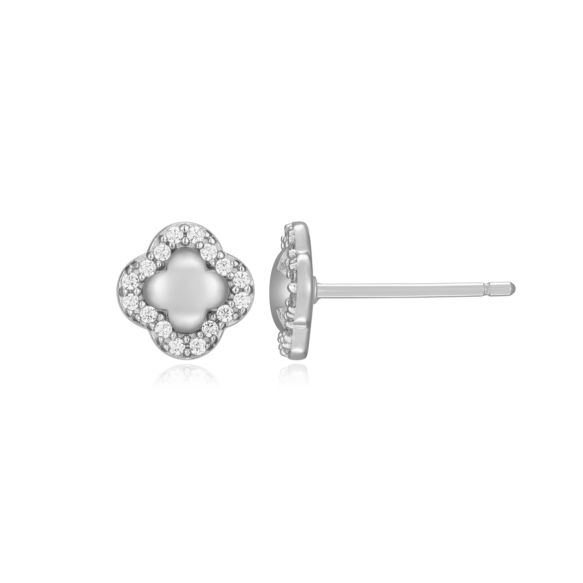 Clover Stud Earrings in Rhodium-Plated Sterling Silver | M by Monte Luna
