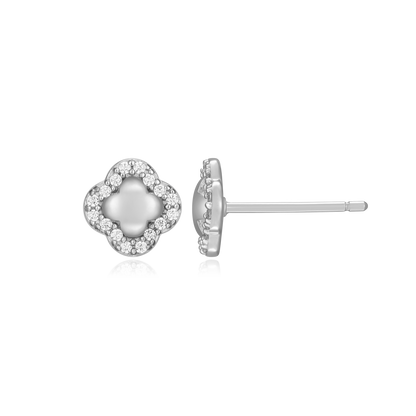 Clover Stud Earrings in Rhodium-Plated Sterling Silver | M by Monte Luna