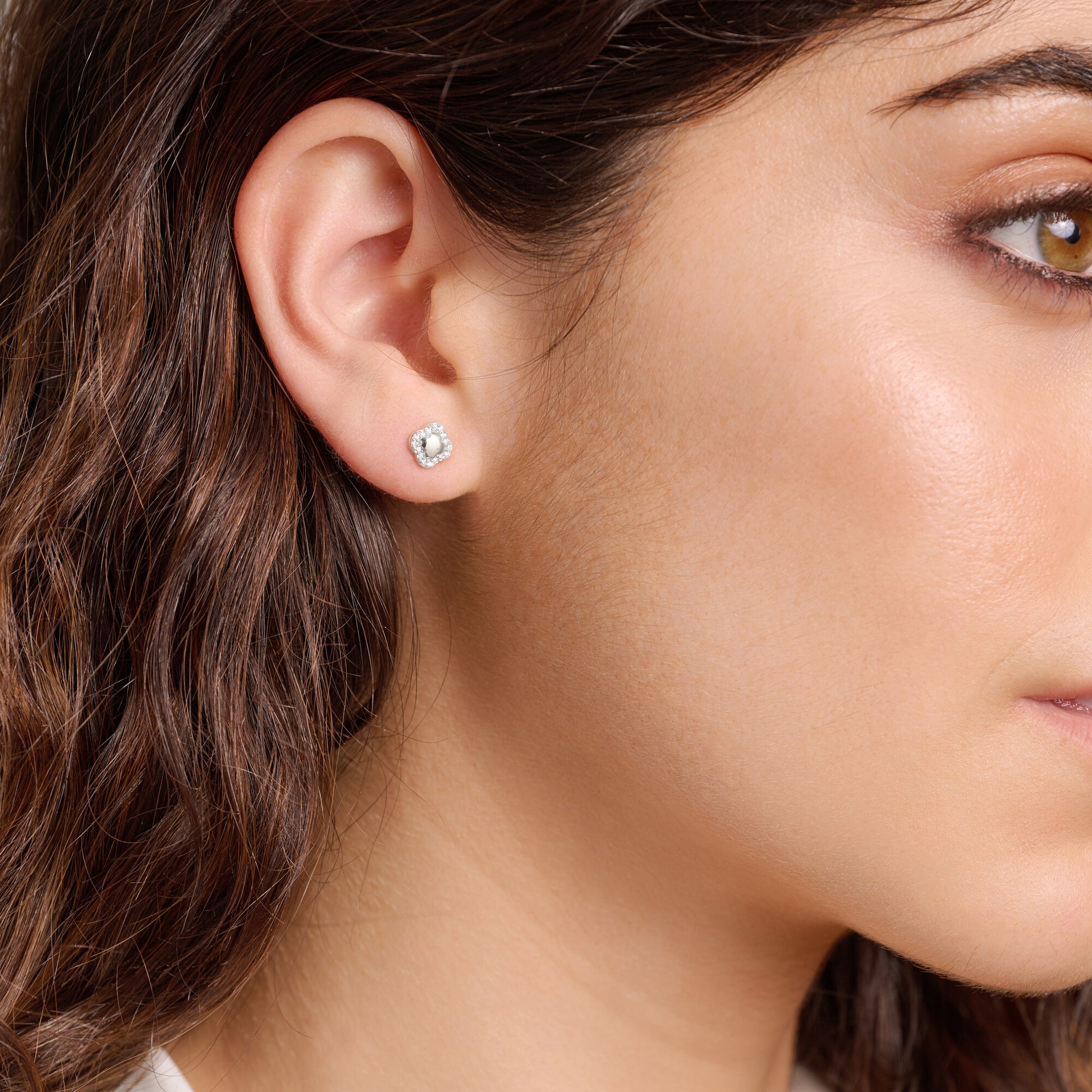 Clover Stud Earrings in Rhodium-Plated Sterling Silver | M by Monte Luna