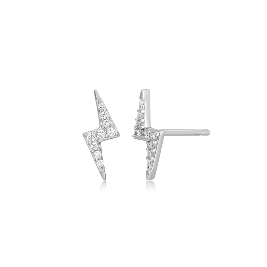 Lightning Stud Earrings in Rhodium-Plated Sterling Silver | M by Monte Luna